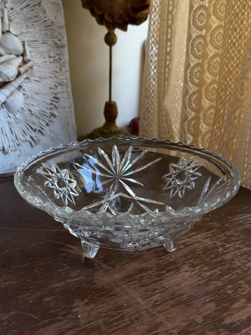 Vintage Anchor Hocking Star Of David 3 Footed Glass Bowl Bon Bon Dish